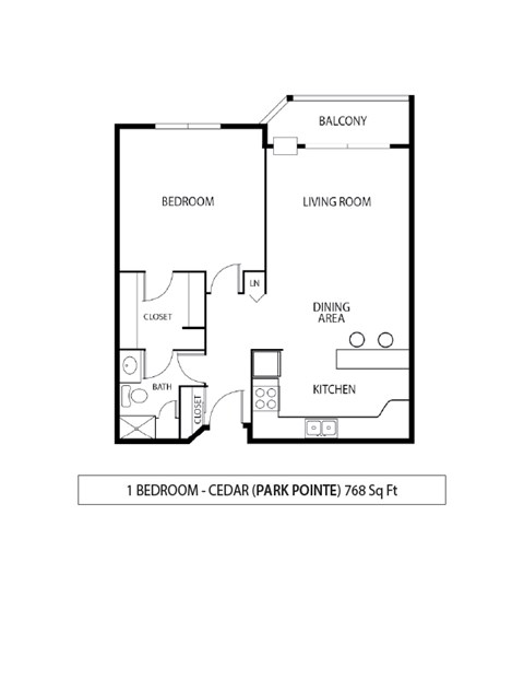 1 Bed 1 Bath Floor Plan at Park Pointe, St. Louis Park, MN, 55426